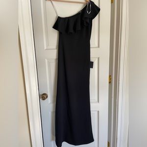 Lulu’s black ruffled one shoulder mermaid dress